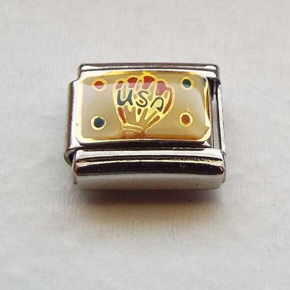 Enamel USA hot air balloon 9mm stainless steel italian charm bracelet link new - Picture 1 of 2